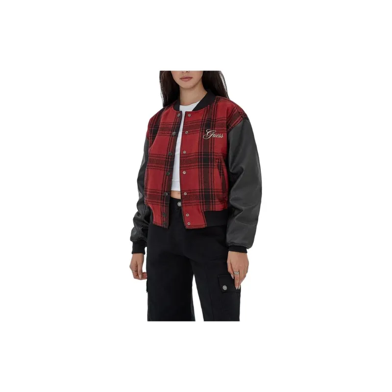 GUESS Originals Plaid Varsity Jacket Jackets Coats Women's Red-2