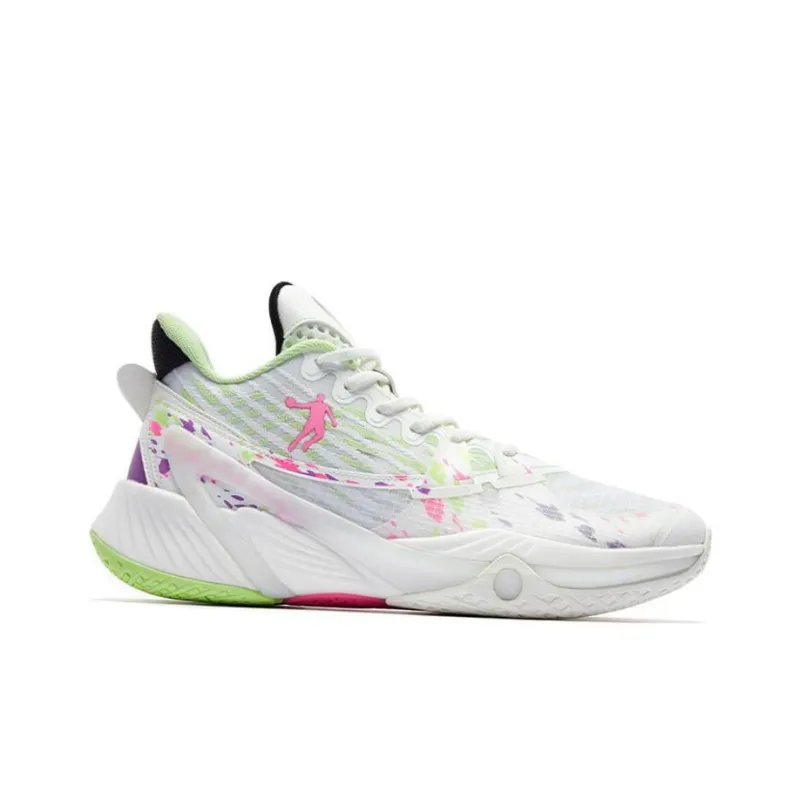 QIAODAN Wind Blade 3 Generations Anti-Slip Wear-Resistant Low-Top Basketball Shoes Men's White Green-1