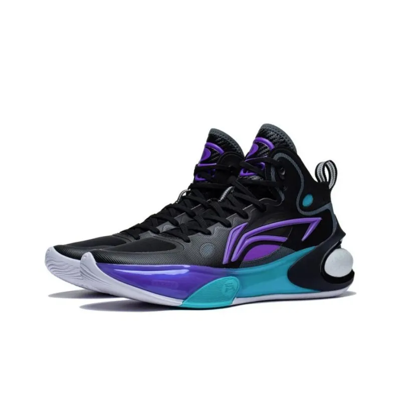 LiNing YuShuai 17 Cushioning, Wear Resistant Mid Top Basketball Shoes Men's Black Purple-2