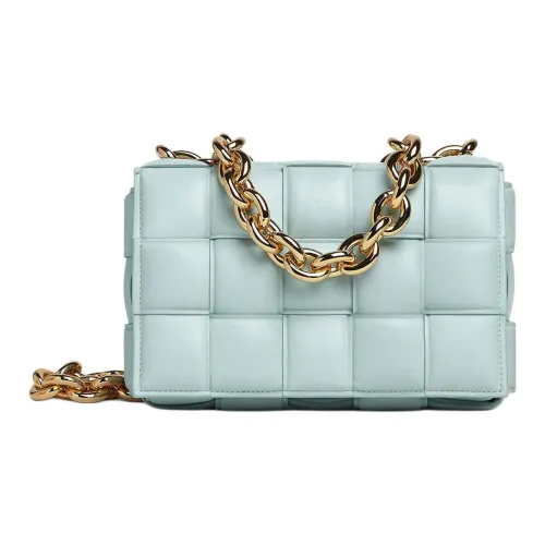 Bottega Veneta Chain Cassette Padded Intreccio Shoulder Bag Teal Washed