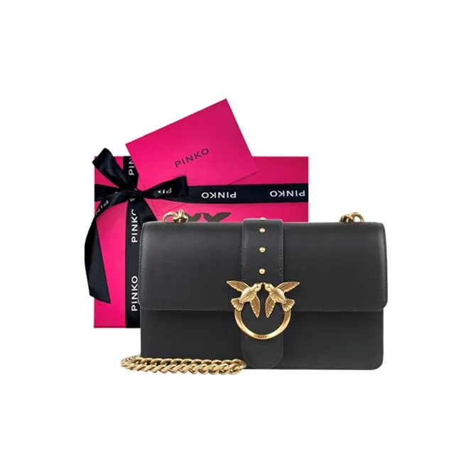 PINKO Cow Leather Bird Bag, Swallow Bag, Shoulder Bag, Crossbody Bag Women's Black-7