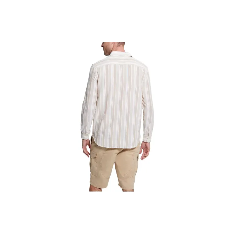GUESS Collins Striped Pocket Shirt Shirt Men's Beige-1