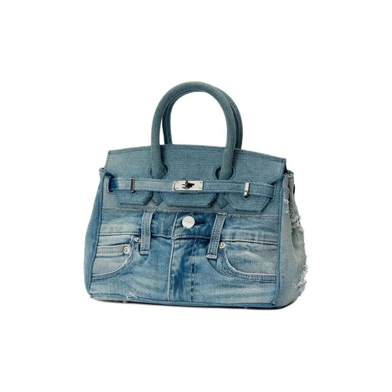 Margin Goods Denim Kelly Bag One Shoulder Handbags Small Size Women's Blue-1