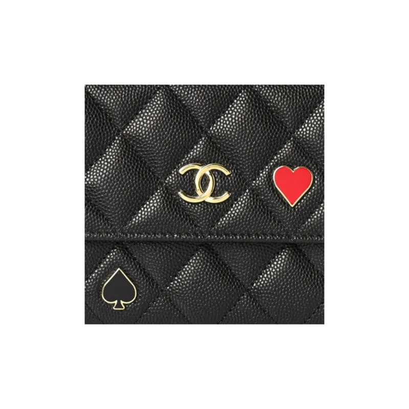 CHANEL Grain Embossed Caviar Cow Leather Wallet Women's Black-2