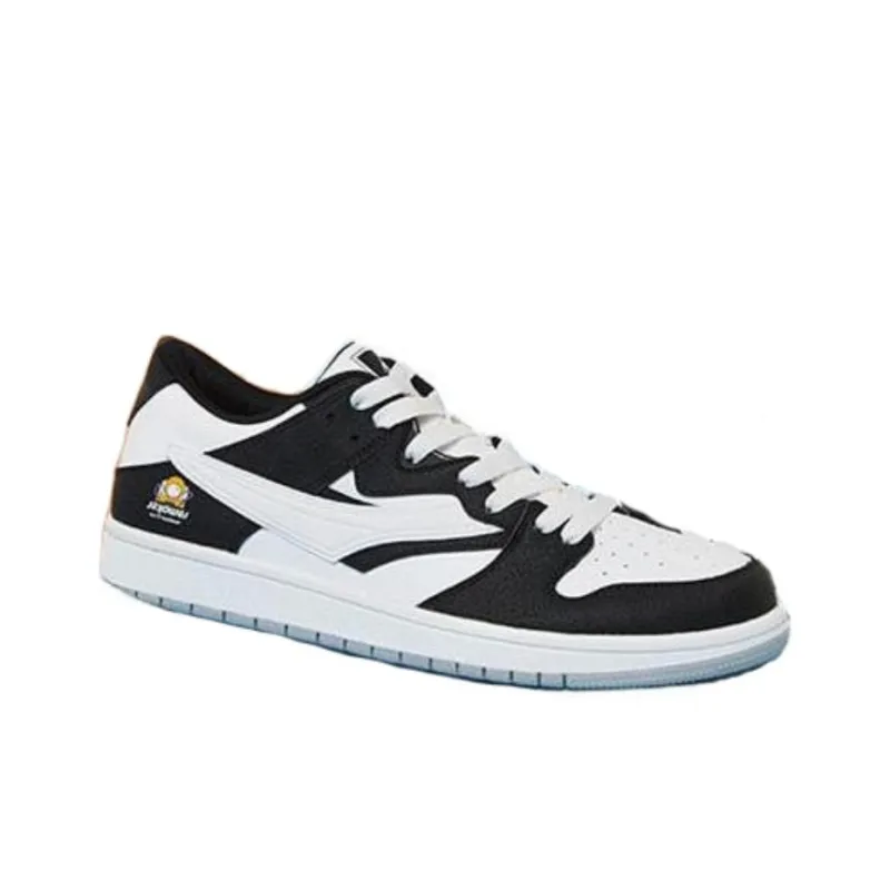 QIAODAN Coverage Wear Resistant Lightweight Breathable Slip Resistant Low Top Skateboard Shoes Men's Black White-2