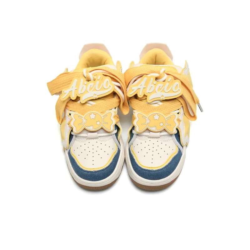 ABCIO Stars Collection Low Top Skateboard Shoes Women's White Yellow-3