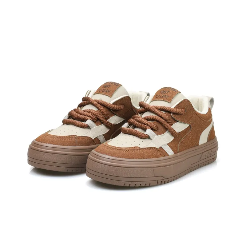 B10CROWN Slip Resistant Low Top Skateboard Shoes Women's Brown-4
