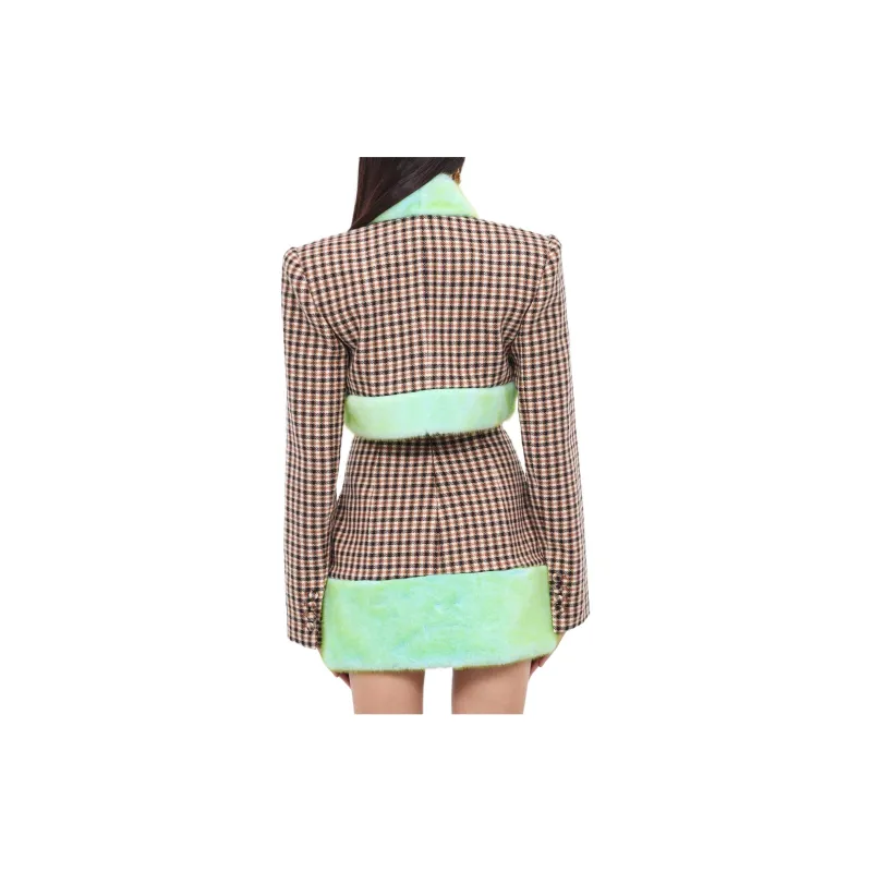 AREA Faux fur Trim Cropped Jacket-1