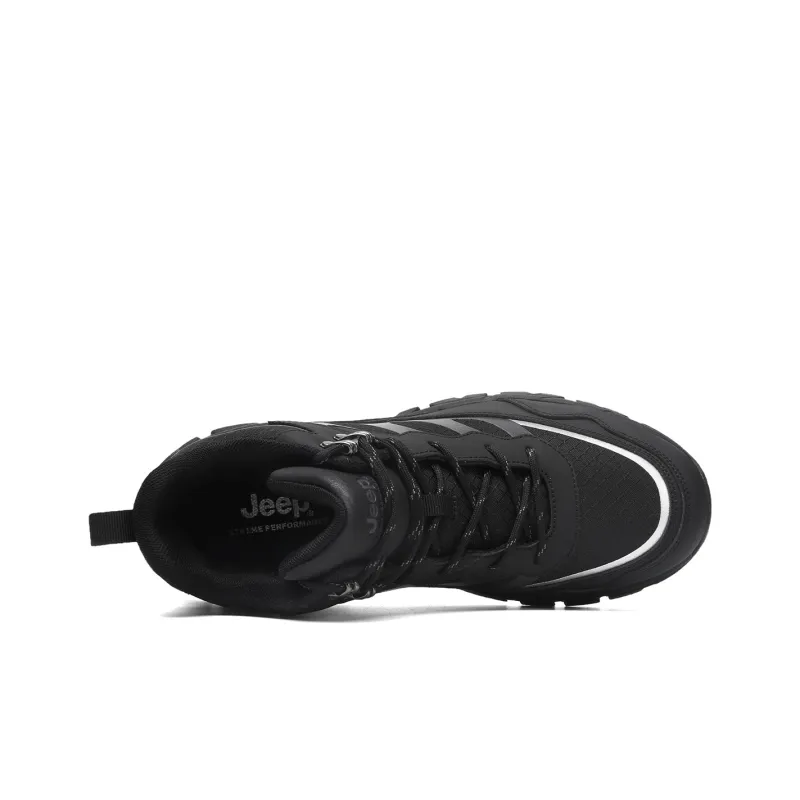 Jeep Cushioning Anti Slip Wear Resistant Lightweight Warm Rebound Mid Top Outdoor Hiking Hiking Shoes Men's Black-3