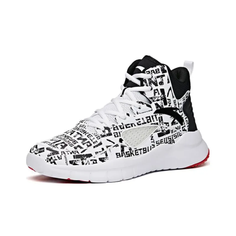 Anta Cushioning Anti Slip And Wear Resistant Coverage High Top Basketball Shoes Men's White Black-2