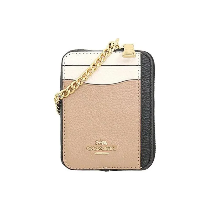 COACH Card Case Pebbled Leather Card Holder Pendant Bag Merch Mini Women's White & Milk Tea Brown-2