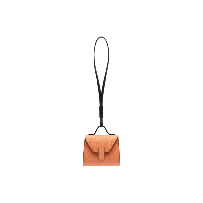 Valextra Millepunte Calfskin Earphone Case Women's Orange & Black-1