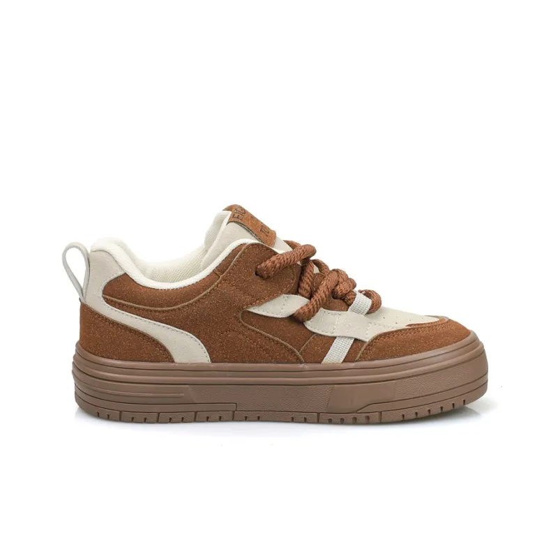 B10CROWN Slip Resistant Low Top Skateboard Shoes Women's Brown-1