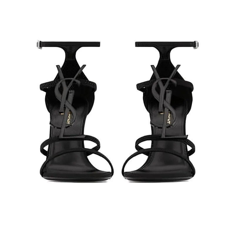 SAINT LAURENT Strap Sandals 10cm Women's Black-3