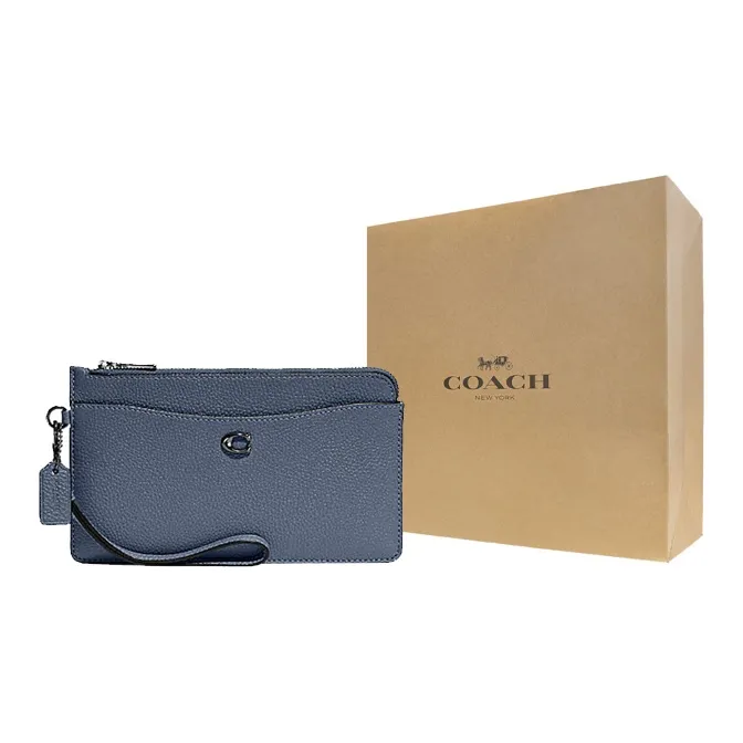 COACH Double Zip Wallet Polished Pebbled Leather Coin Purse Card Holder Wrist Bag Small Size Women's-4