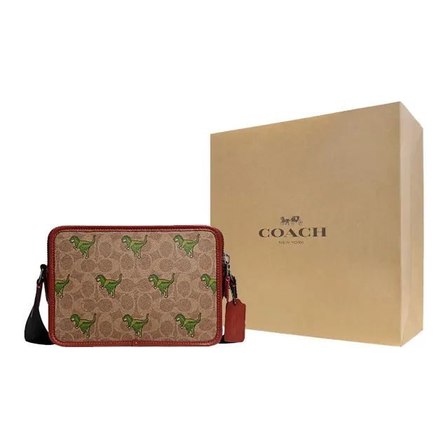 COACH Charter Cow Leather Small Square Bag Shoulder Bag, Crossbody Bag Medium Size Men's Brown Yellow & Rusty Red-4