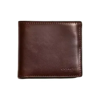 COACH Billfold Wallet Buffalo Leather Coin Purses Wallets Men's Mahogany Brown