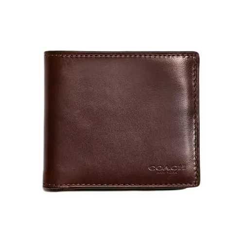 COACH Billfold Wallet Buffalo Leather Coin Purses Wallets Men's Mahogany Brown
