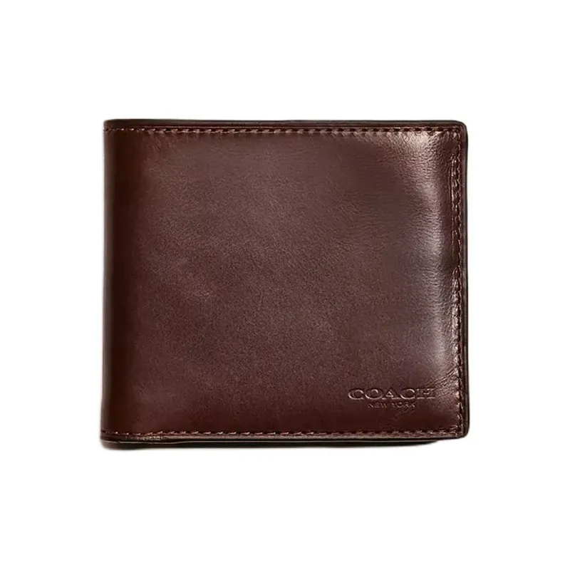 COACH Billfold Wallet Buffalo Leather Coin Purses Wallets Men's Mahogany Brown-0