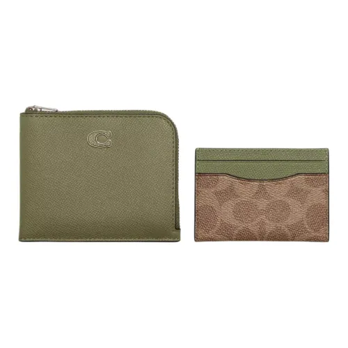COACH 3 IN 1 Wallet Canvas With Leather Wallet Men's Olive Green & Khaki