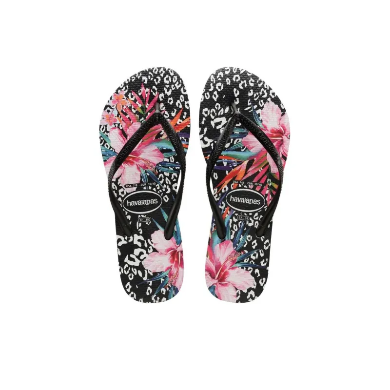 Havaianas Slim Animals Quiet Quick Dry Flip Flops Women's Black-3