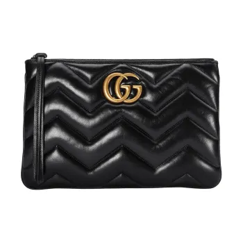 GUCCI GG Marmont Herringbone Leather Clutch Women's Black