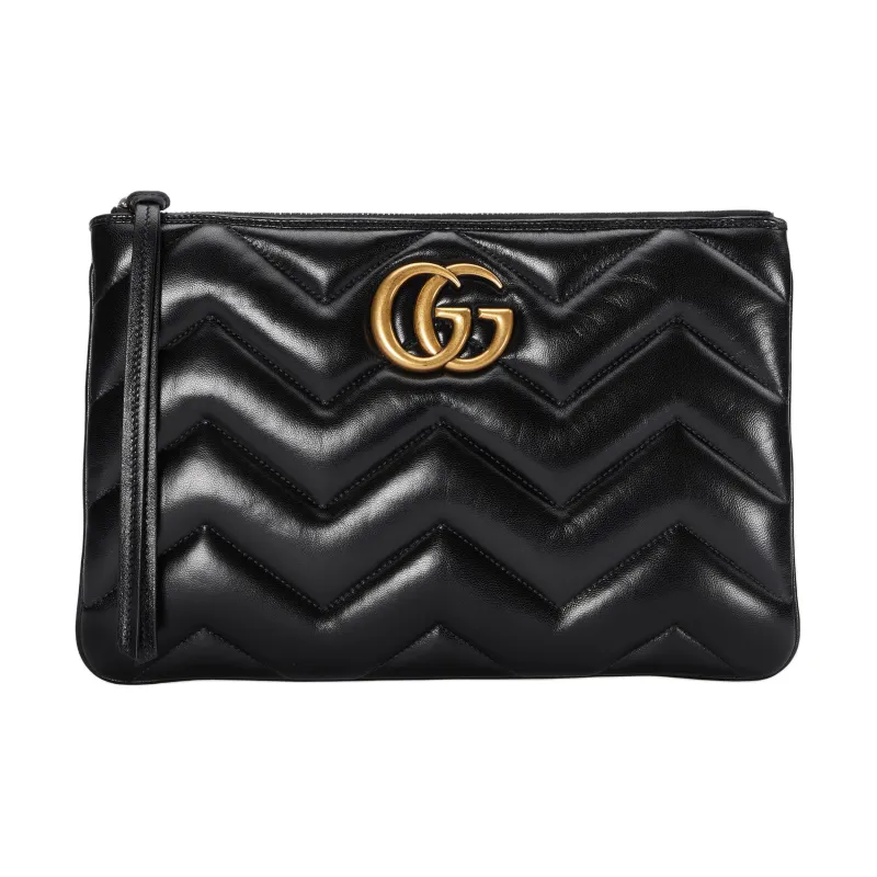 GUCCI GG Marmont Herringbone Leather Clutch Women's Black-0