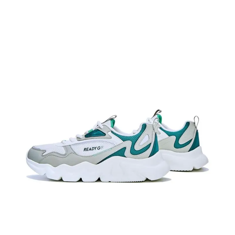 QIAODAN Cushioning Wear Resistant Low Top Running Shoes Men's White Gray Green-1