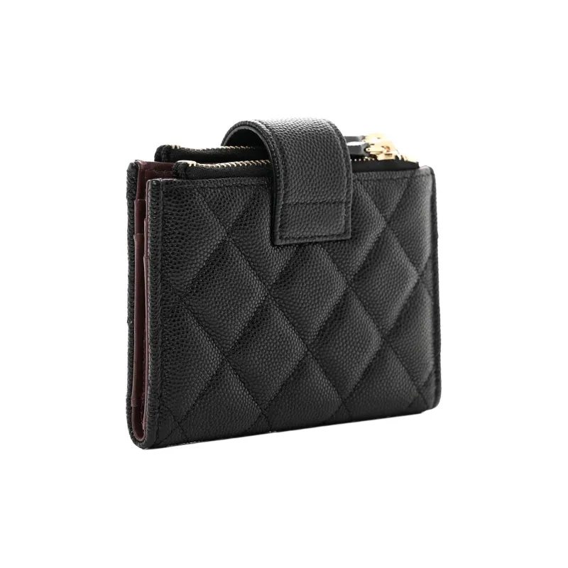 CHANEL Caviar Cow Leather Wallet Card Holder, Wallet Unisex Black-1