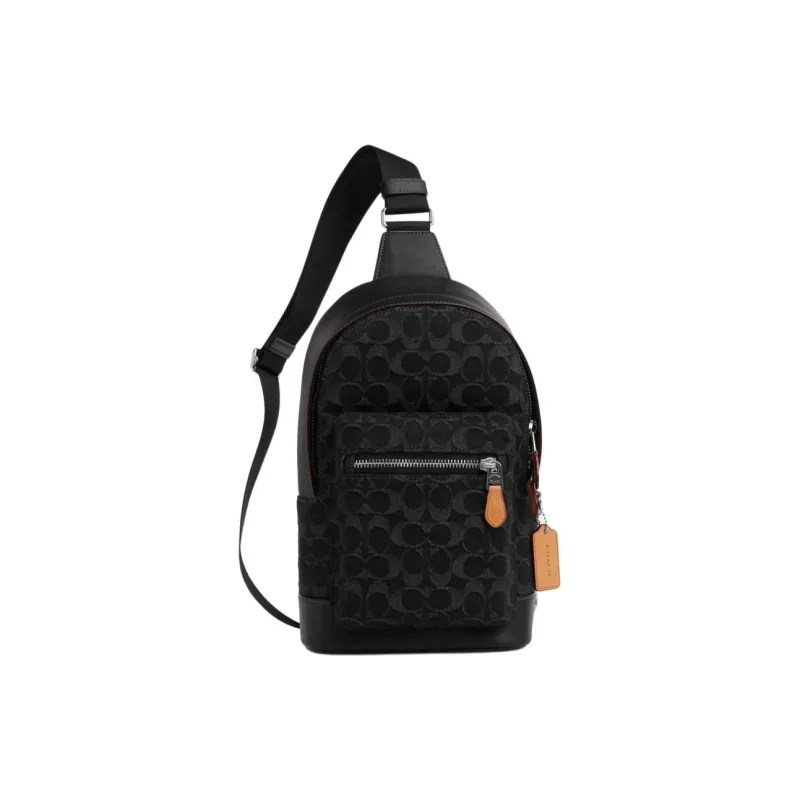 COACH West Fabric With Cow Leather Shoulder Bag Crossbody Bag Sling Bags Medium Size Men's Black-0