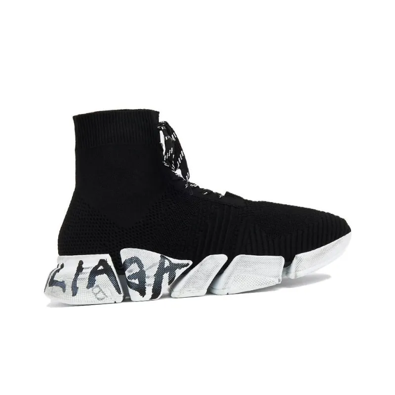 Balenciaga Speed 2.0 Lace Up Sneakers 'Black Recycled Knit And White Sole Unit'-1
