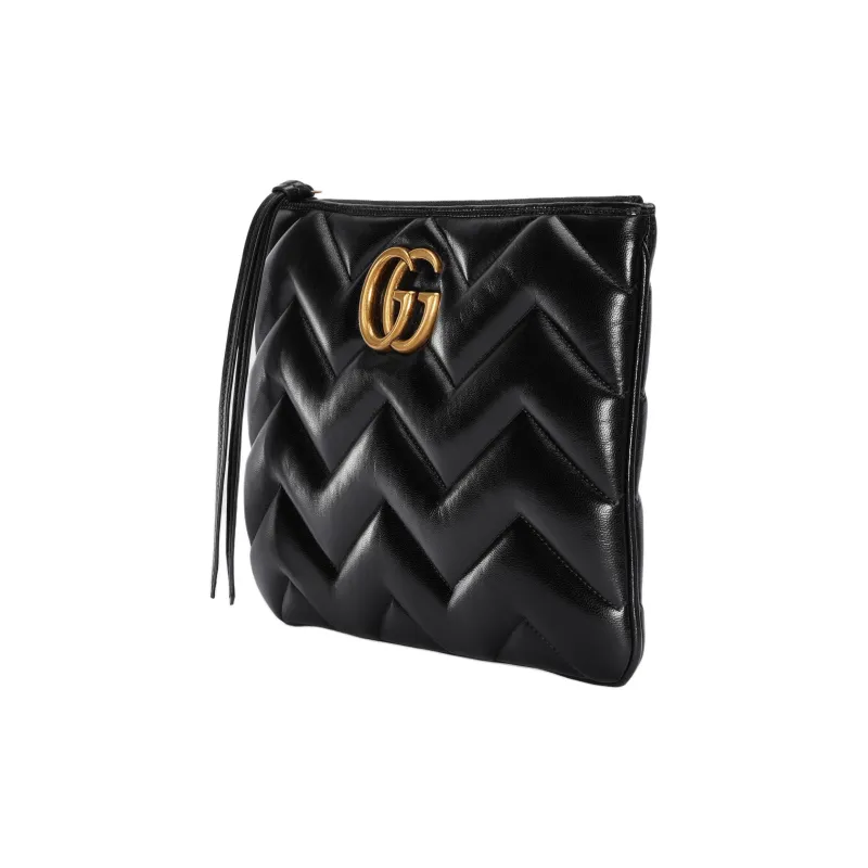 GUCCI GG Marmont Herringbone Leather Clutch Women's Black-1