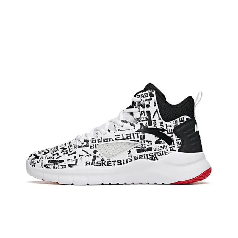 Anta Cushioning Anti Slip And Wear Resistant Coverage High Top Basketball Shoes Men's White Black-0