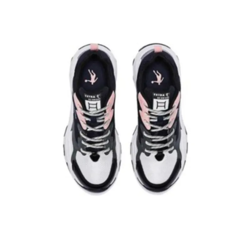 QIAODAN Anti Slip Wear Resistant Low Top Chunky Sneakers Women's Black White Pink-3