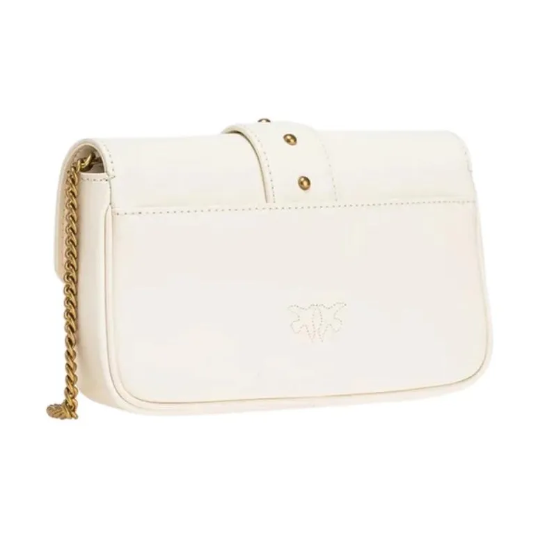 PINKO Pocket Love Leather Crossbody Bag, Shoulder Bag Women's White-4