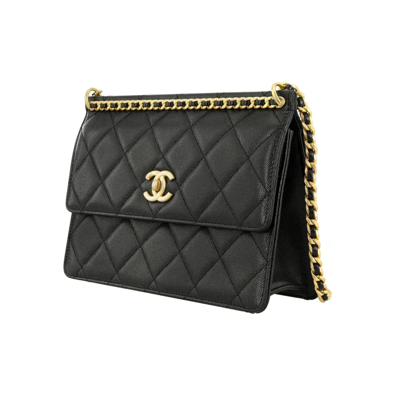 CHANEL Grain Embossed Caviar Cow Leather Flap Bag, Crossbody Bag, Shoulder Bag Women's Black-1