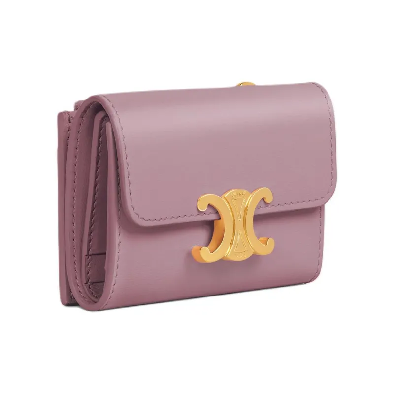 CELINE Triomphe Shiny Calfskin Wallet Women's Petal Pink-1