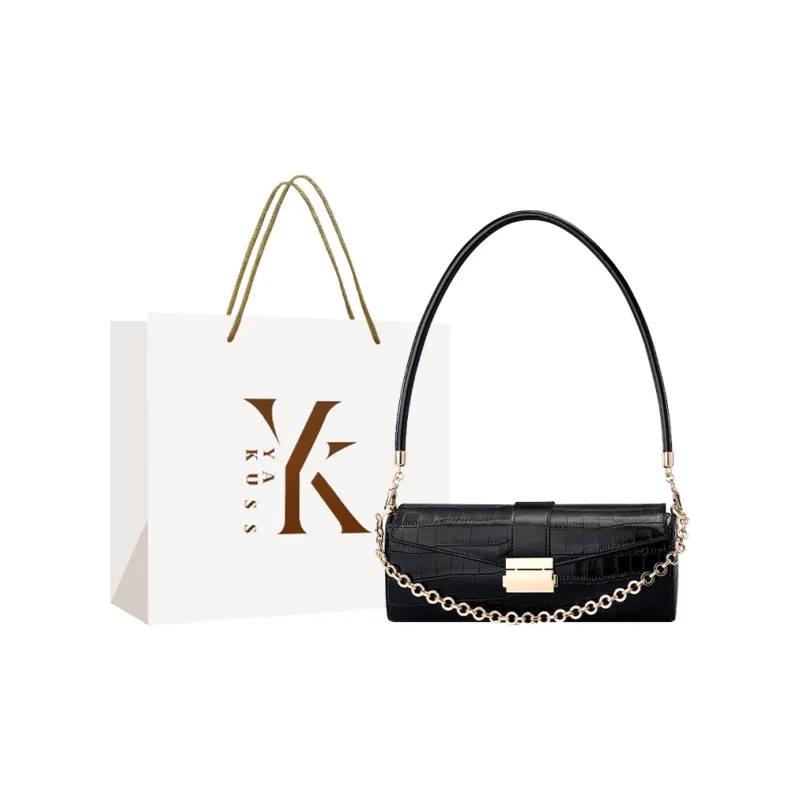 Yakuss Cow Leather Baguette Bag Shoulder Bag Women's Black-0