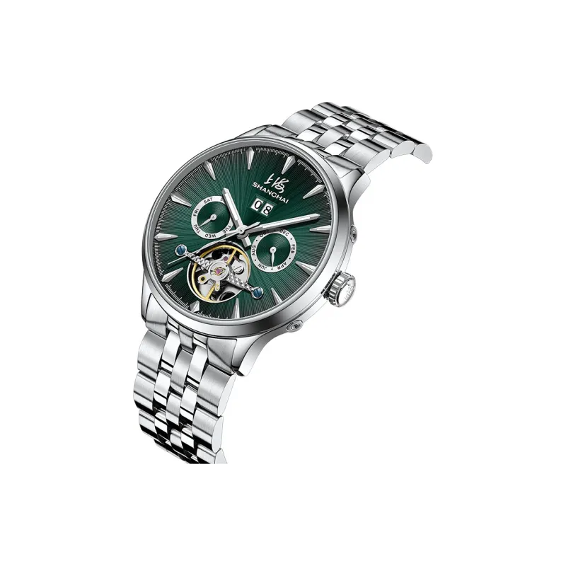 SHANGHAI National Collection Automatic Mechanical Movement Steel Strap Watch Men's Watches White Dial 22RE 610 2L27-9