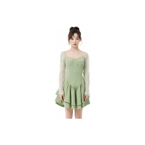 SUNIRIROR Long-Sleeved Dresses Women's Light Green