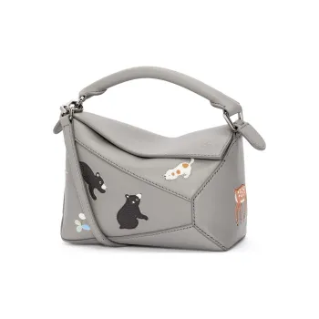 LOEWE Suna Fujita Collaboration Satin Calfskin Handbag Shoulder Bag Crossbody Bag Mini Women's Pearl Gray