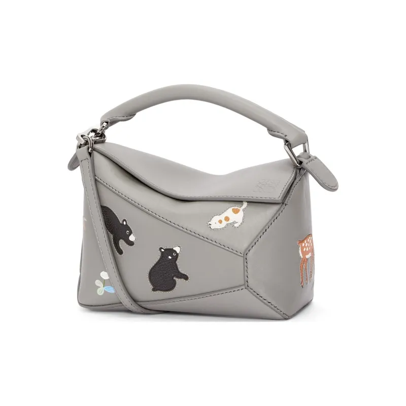 LOEWE Suna Fujita Collaboration Satin Calfskin Handbag Shoulder Bag Crossbody Bag Mini Women's Pearl Gray-0