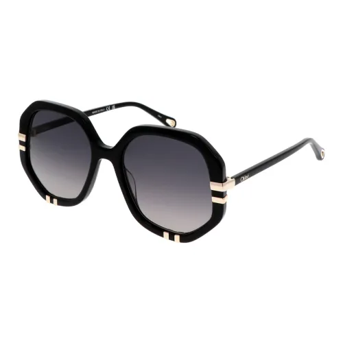 Chloe Acetate Irregular Shape Sunglasses Women's Black