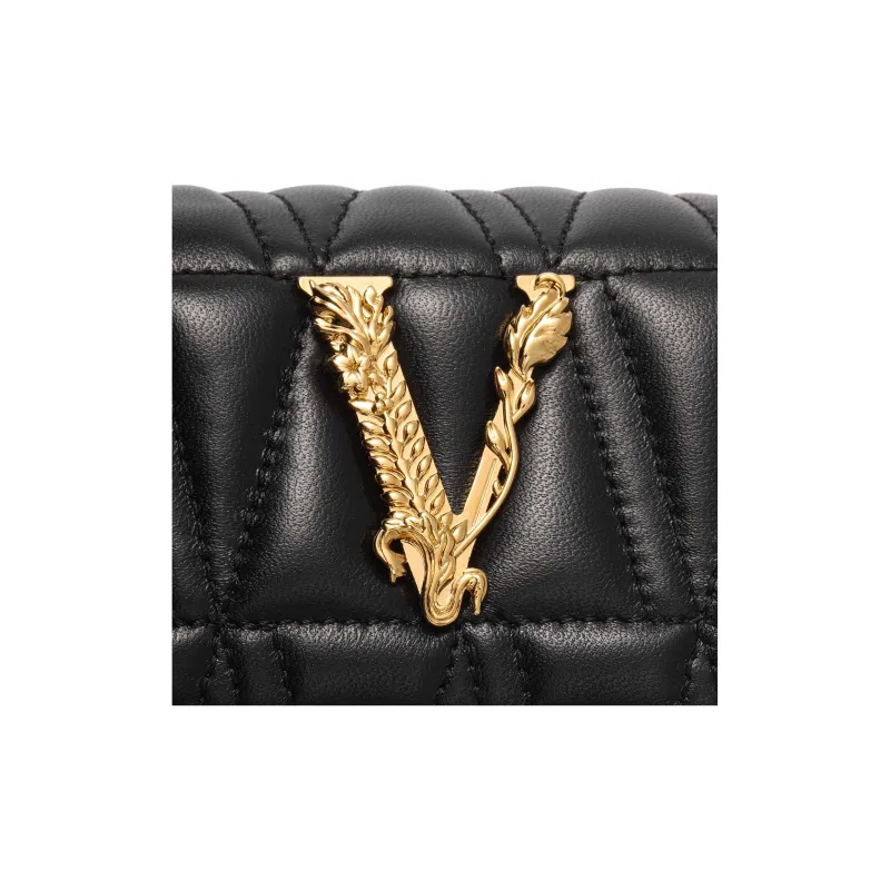 VERSACE Virtus Leather Clutch, Crossbody Bag Mini Women's Black-5