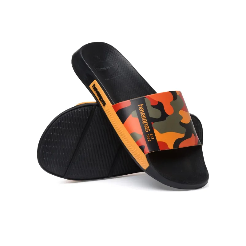 Havaianas Slide Print Slide Slippers Unisex Black Orange-4