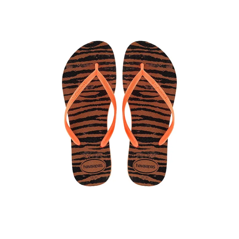 Havaianas Slim Animals Slip Resistant Flip Flops Women's Brown Black-3