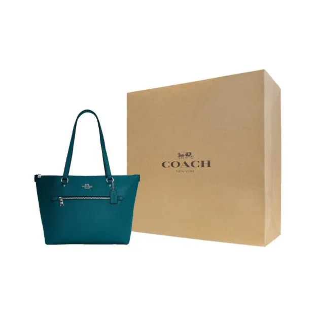 COACH Gallery Cross Stitch Leather Tote Bag Shopping Bag Handbag Shoulder Bag Women's Deep Turquoise-6