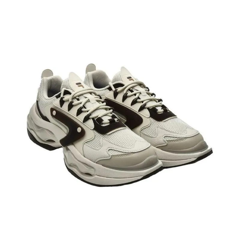FILA Fusion Cushioning Anti Slip And Wear Resistant Height Increasing Low Top Casual Running Shoes Men's Beige Black-2