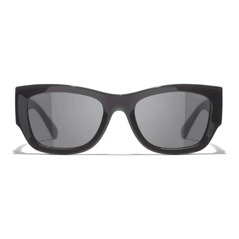 CHANEL Acetate Square Sunglasses Women's Black-1