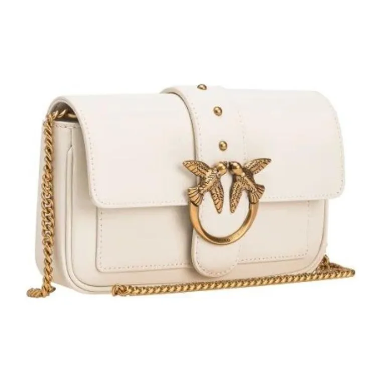 PINKO Pocket Love Leather Crossbody Bag, Shoulder Bag Women's White-2